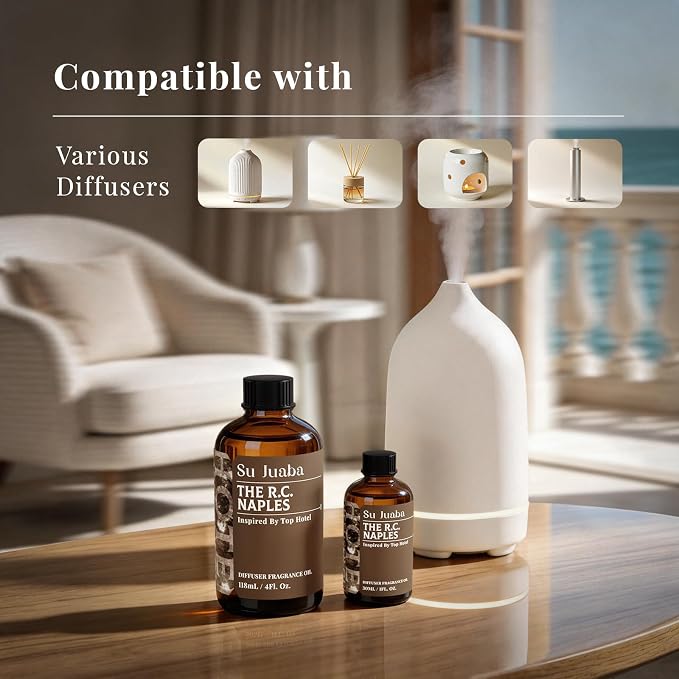 SU JUABA Naples Hotel Diffuser Oil - Inspired by the Ritz Carlton Luxury Beachfront Resort - Geranium Ocean Freesia, Fragrance Oil for Scent Diffuser & Crafting, 4Fl Oz