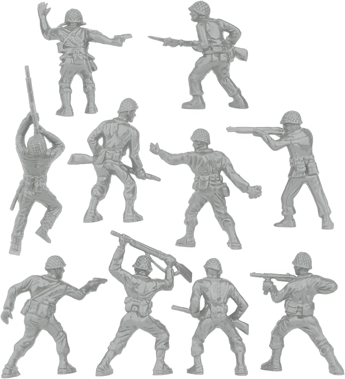 BMC Classic Gray Plastic Army Men - 40pc WW2 Soldier Figures - Made in USA