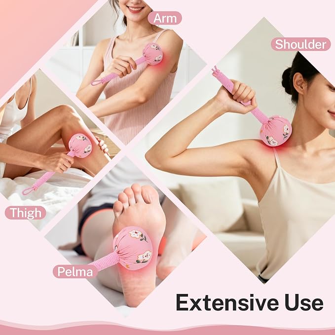 lefeke Manual Massage Hammer, Mugwort Massage Hammer, Handheld Body Percussion Tool for Back Neck Shoulder Leg Muscle Relief 26cm (2Pcs-Pink)