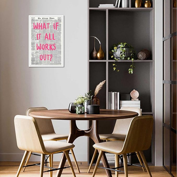 Drimiler What If It All Works Out Poster Retro Newspaper Pink Font Canvas Wall Art Positive Affirming Quote Minimalist Prints Painting For Home Bedroom Dorm Wall Decor 12x16in Unframed
