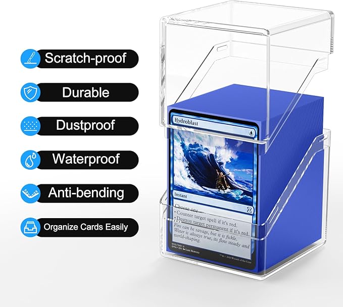 YSCare Card Deck Case, Deck Box with 100 Pack Card Sleeves and Divider, Standard Size Clear Commander Cards Storage Box Fit for MTG, Sport, Trading Cards (Navy Blue)