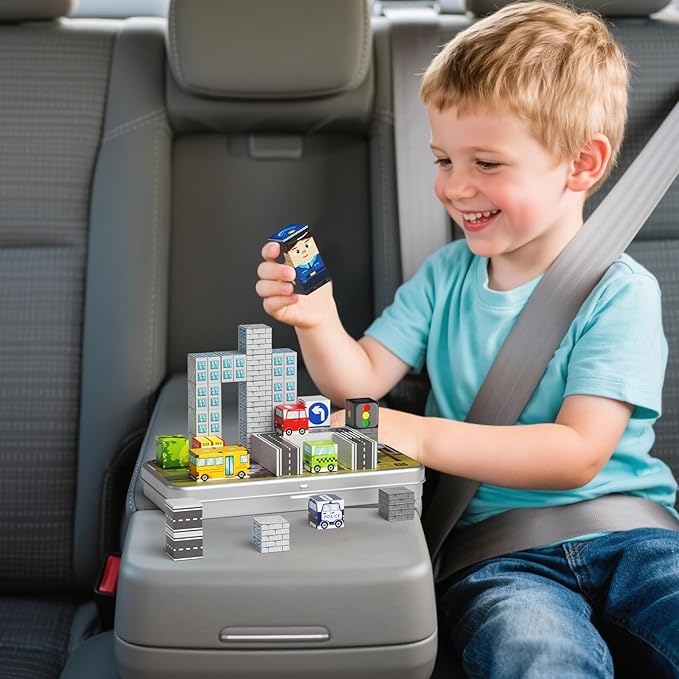 City-Themed Magnetic Building Blocks - Portable & Travel-Friendly Set for Ages 3+, STEM Learning Construction Kit with Storage Box