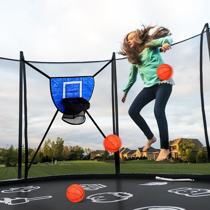 Toyvian Trampoline Basketball Hoop Attachment - Basketball Hoop Goal with 3 Balls 1 Pump for Trampoline Accessories Outdoor
