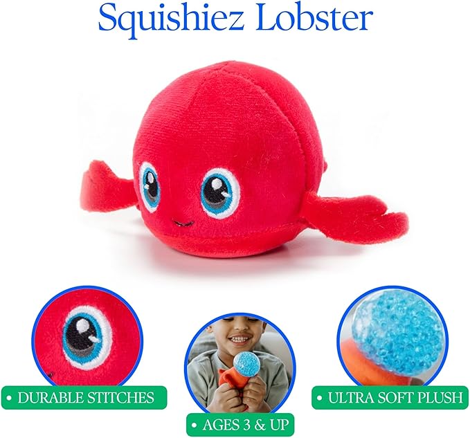 The Petting Zoo Red Lobster Stuffed Animal Plushie, Gifts for Kids, Squishiez Sealife Animal Squeeze Toy, Lobster Plush Toy, 3 inches