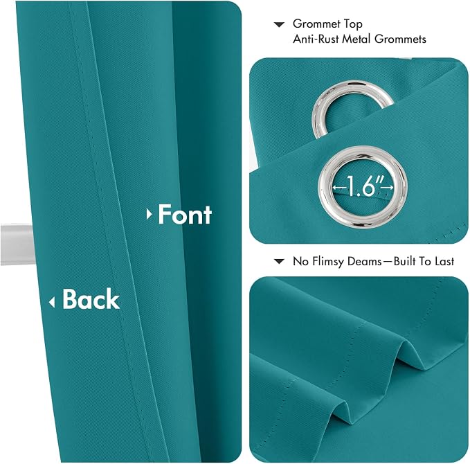 MIULEE Blackout Curtains for Bedroom 2 Panels 40 x 45 Inch Long Teal | Thermal Insulated, Living Room Darkening Grommet Drapes, Noise Reducing, Light Blocking Window Treatments