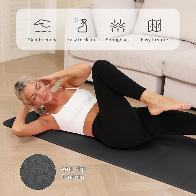 PAIDU Foldable Yoga Mat - 10mm Extra Thick, 75"26" Non-Slip Exercise Fitness Mat | SGS Eco-Certified, Portable for Yoga/Pilates/Studio/Home Workout