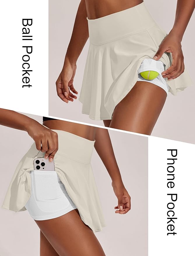 PINSPARK Womens Tennis Skirt 14" Pleated Athletic Golf Skorts with Pockets | High Waist, Tummy Control, Mini, Breathable, Lightweight, Soft, Built in Shorts, Pickleball, Casual