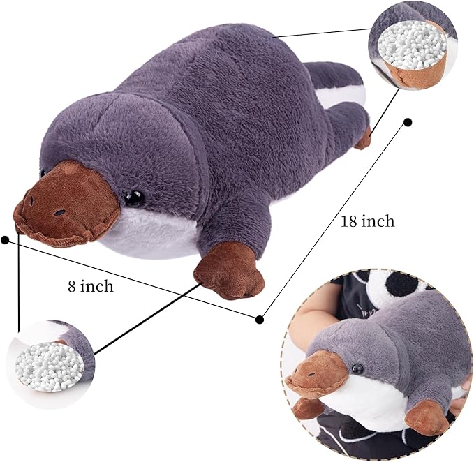 ARELUX Soft 18in Platypus Stuffed Animals: Platypus Plush Cute Cuddly Body Pillow Hug Sleeping Fluffy Wild Animal Toys Bed Decor Plushie Doll Friends Family Member