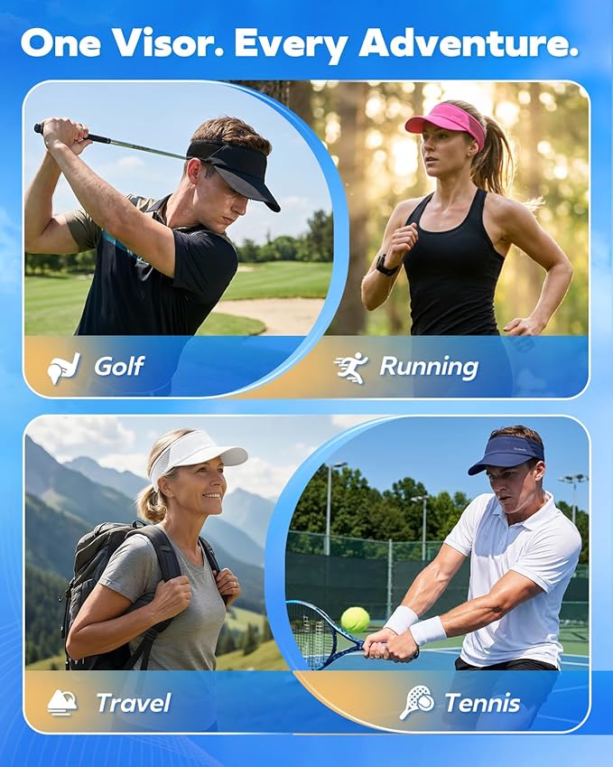 Sport Sun Visor Hat for Women Men - Lightweight Stretchy Polyester Spandex Quick Dry Sweatband Wrinkle Resistant