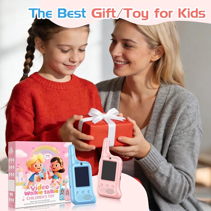 2 Pack Video Walkie Talkies for Kids, Rechargeable Kids Walkie Talkies with HD Camera & Voice Changer Long Range Video Intercom Toys Boys Girls Birthday Gifts for Family Games Outside Camping Hiking
