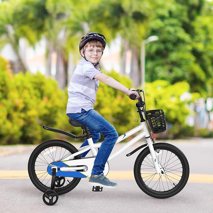 COSTWAY Kids Bike, 12 14 16 18 Inch Toddler Bike for Boys & Girls Aged 3-8 Years Old, Kids Bicycle w/Removable Training Wheels, Handbrake & Coaster Brake, Basket, Bell
