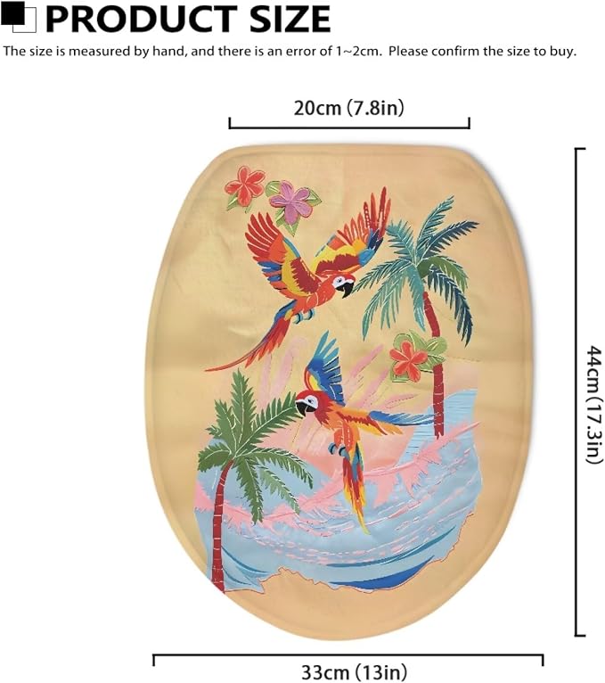 Colorful Bird Toilet Lid Cover, Suitable for Most Round, Long and Oval Toilet Lid Cover, Comfortable and Dustproof, Reusable Toilet Seat Cover