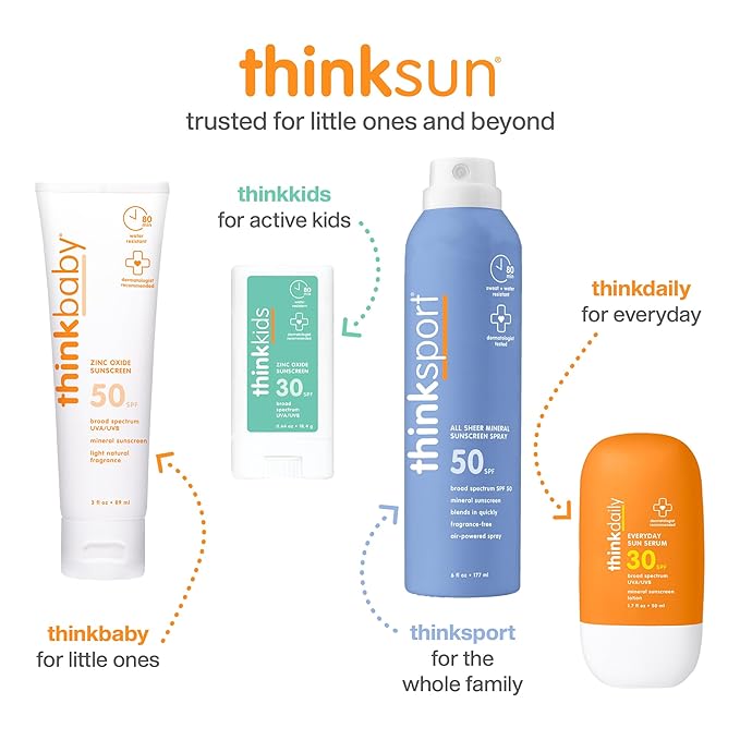 Thinkbaby SPF 50+ Baby Sunscreen, 3 Oz. – Safe, Natural Mineral Sun Cream for Babies - Water Resistant, Broad Spectrum UVA/UVB Sun Protection – Vegan Sunscreen for Kids