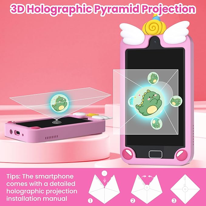 Kids Smart Phone for Girls, 4.0" Touchscreen Dual Camera Cell Phone, Toddler Preschool Learning Educational Toys Birthday Gifts for Age 3 4 5 6 Year Old, Music Player, Puzzle Games, 32GB(Pink)