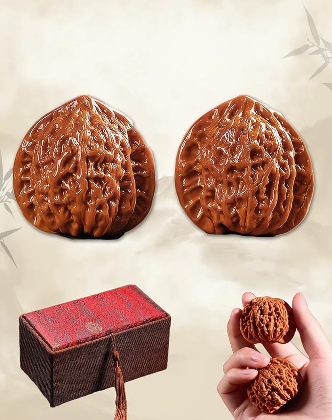 Jade Walnuts - 2026 Chinese Wenwan Walnut, Polishing Walnuts Fidget with Storage Box, Hand-Polished Natural Walnut Stress Relievers, For Meditation, Focus, And Collectors (Pointed Hat B, 1.61-1.65in)