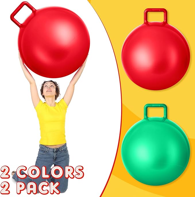 Lewtemi 2 Pcs 31 Inch Big Hopper Ball Jumping Hopping Inflatable Bouncing Ball with Handle and Air Pump for Adults Carnival Outdoor Sports Game(Red, Green)
