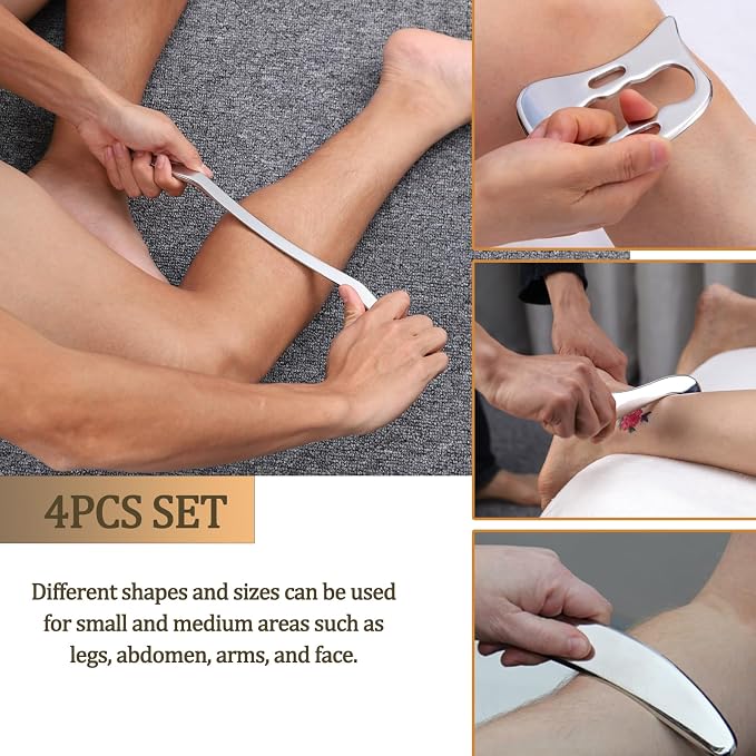 FeelFree Sport 3 in 1 Muscle Scraper Tool-Gua Sha Scraping Tool Physical Therapy Massage Tool-Soft Tissue Mobilization for Back, Legs, Arm (4 PCS (L))