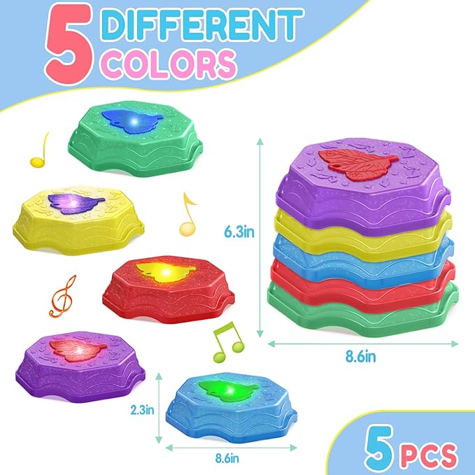 Stepping Stones for Kids with Light & Music, Indoor & Outdoor Toys for Toddlers Kids Ages 3+,Toddler Sensory Toy for Obstacle Course Coordination