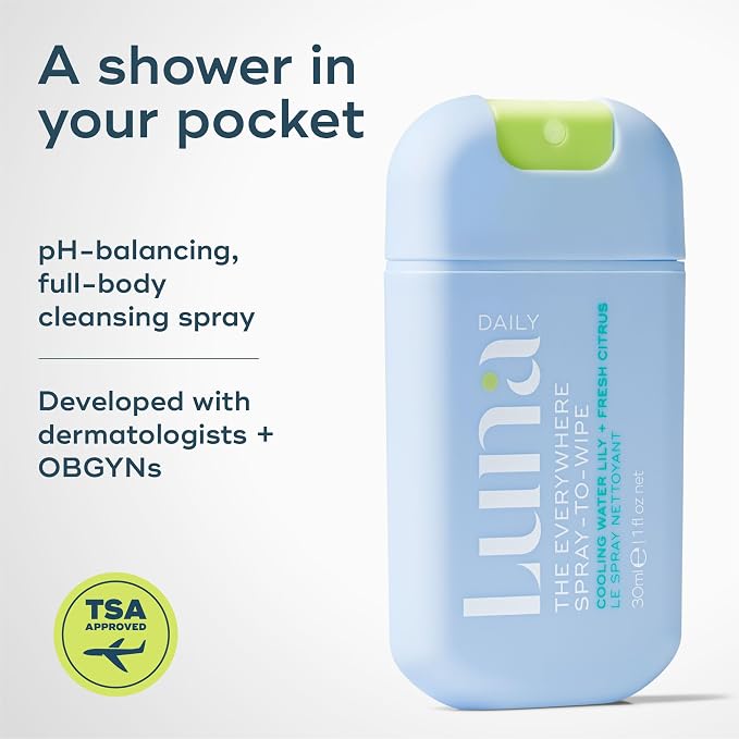 Luna Daily The Everywhere Spray-to-Wipe | Citrus + Water Lily, 1 Fl Oz (2 Pack)