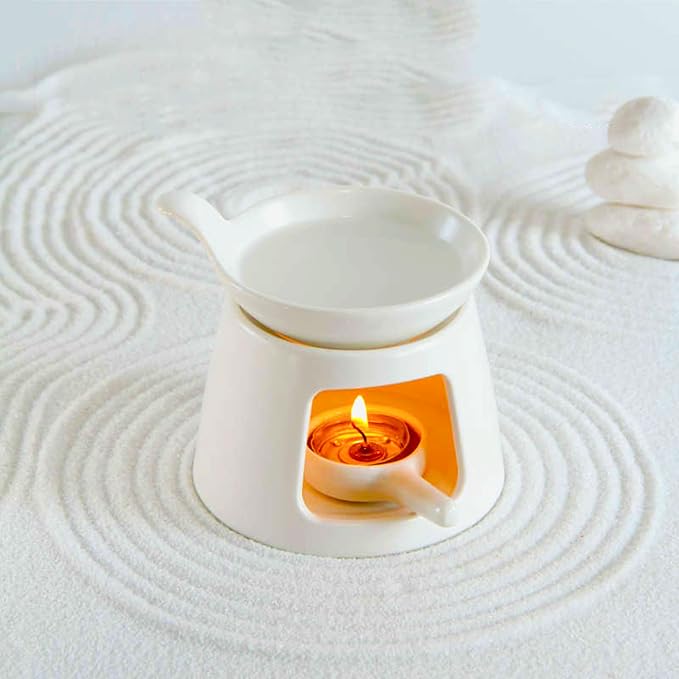 Ceramic Wax Melt Burners,Tea Light Candle Warmer,Essential Oil Burner,Candle Wax Burner Humidifier Yoga Aromatherapy Fragrance Diffuser for Living Room,Bedroom,Office Decoration,White,4 * 5IN