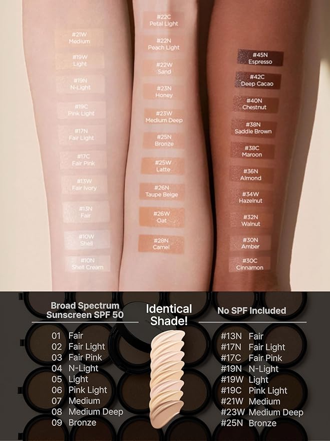 JUNG SAEM MOOL Essential Skin Nuder Cushion | Natural Finish, Buildable Coverage Cushion Foundation by Korean Makeup Artist (Refill Included, 0.98 Fl Oz, SPF 50), 21 Medium