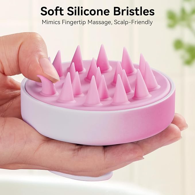 HEETA Scalp Massager Hair Growth, Soft Silicone Scalp Scrubber Shampoo Brush for Exfoliation, Dandruff Removal Head Massage Stress Relax, Wet & Dry Use for Thick Thin Curly Hair Care, Gradient Purple