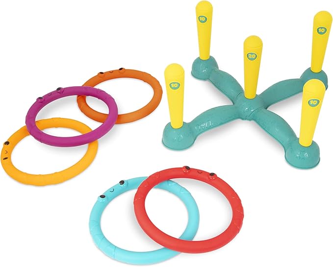 B. toys – Ring Toss Game – Indoor & Outdoor – Sling – a – Ring Toss – 12 Pieces – 5 Pegs & 5 Colorful Rings – for Toddlers, Kids – 3+ Years