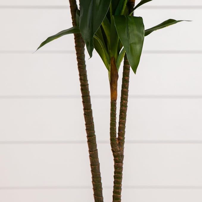 Nearly Natural 48 in Artificial Dracaena Real-Touch Plant with Pot | Multi-Tonal Trunks, Large Indoor Faux Tree, Maintenance-Free, Living Room and Office Decor