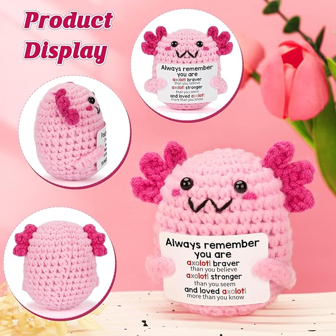 Emotional Support Plush Crochet Axolotl, Mini College Care Package Teen Girl Gifts Trendy Stuff for 5 6 7 8 9 10 11 13 Year Old Girl Birthday & Christmas, Stocking Stuffers