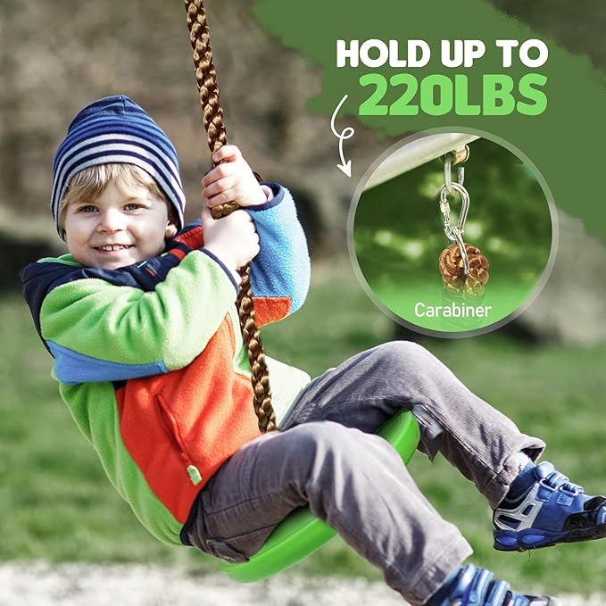 REDCAMP Climbing Rope Swings for Trees, Heavy Duty Plastic Disc Swing Seat for Kids and Adults with Hanging Strap, Green