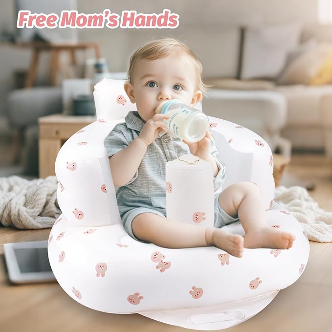 AirSwim Inflatable Baby Chair, Inflatable Baby Seat for Babies 3 Months and Up, Summer Blow Up Chair with Built in Air Pump, Bumbo Seat for Learning to Sit, Palying, Camping, Rabbit