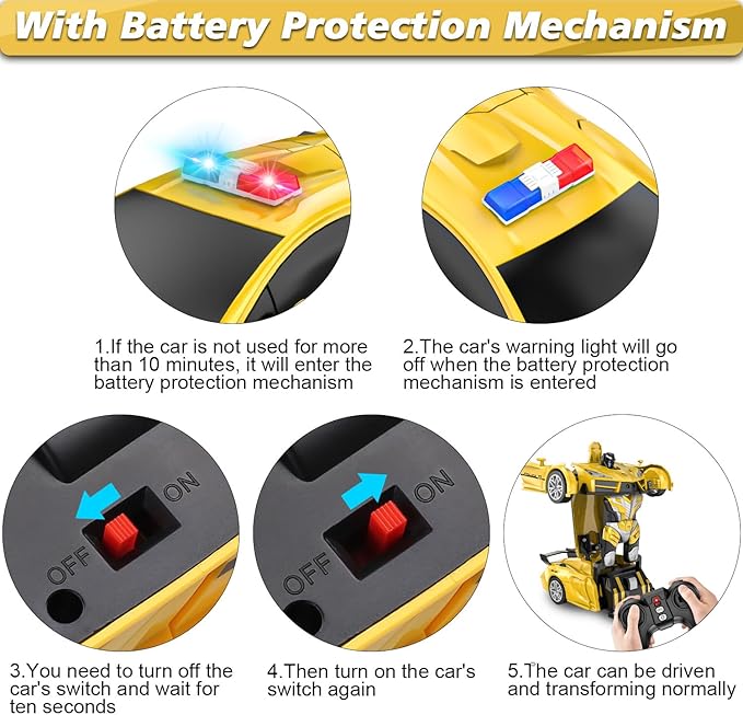 Remote Control Car for Kids Rc Cars for Boys,One Button Transformation to Robot with Flashing Light 2.4Ghz Transforming Car 1:18 Scale for Kids with 360 Degree Rotating Drifting