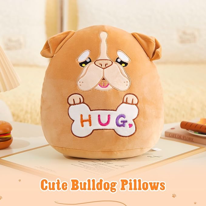 Glow Guards 12 Inch English Bulldog Plush Pillow Cute Bulldog Stuffed Animal Soft Plush Toy Stuffed Animals Birthday Gift for Boys Girls Kids