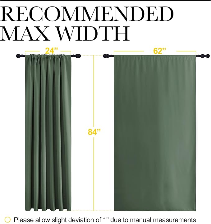 NICETOWN 2 Panels Blackout Curtains, Rod Pocket Thermal Insulated Drapes 84 inches Long, Easy-Care Modern Home Decoration Sunshades for Guest Room, Living Room, Office, 62 x 84 Inch, Dark Mallard