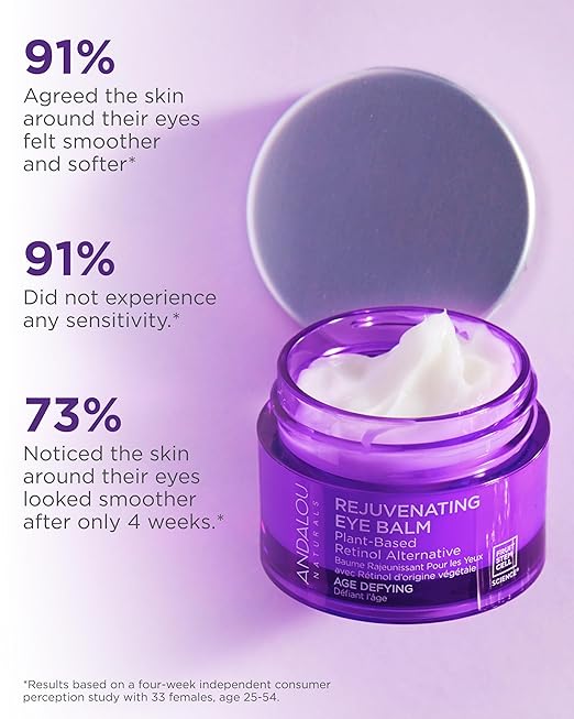 Andalou Naturals Age Defying Rejuvenating Eye Balm - Plant-Based Retinol Alternative - Gentle, Hydrating Eye Cream With Bakuchiol to Help Reduce Appearance of Wrinkles - 0.45 Oz