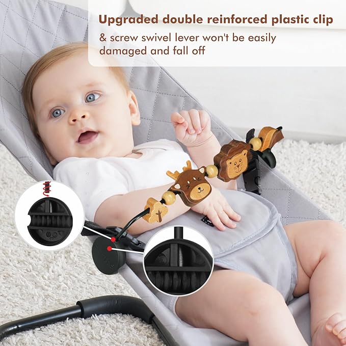 Three-Dimensional Baby Bjorn Bouncer Toy Bar, Toy for Baby Bouncer Soft & Bliss, Easy to Attach and Remove, 360°Rotating Natural Wooden Toys, Double-Sided Raised Design, Lion & Deer