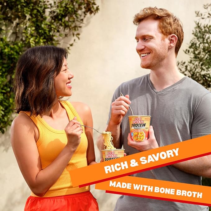 Nissin Cup Noodles Protein Ramen, Chicken Flavor with Bone Broth, 16g Protein, 2.54 Ounce Cup (Pack of 6)
