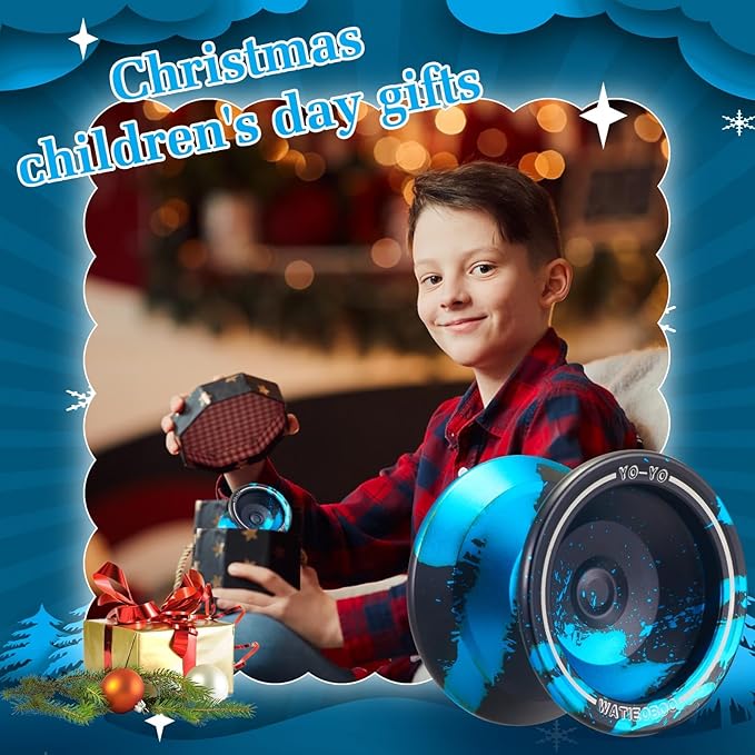 WATIEOBOO yoyo Professional, Metal Responsive Yoyo for Kids Unresponsive Yoyos for Adults with Unresponsive Bearings Kits, Glove and 10 Replacement Yo-yos Strings - Black Blue