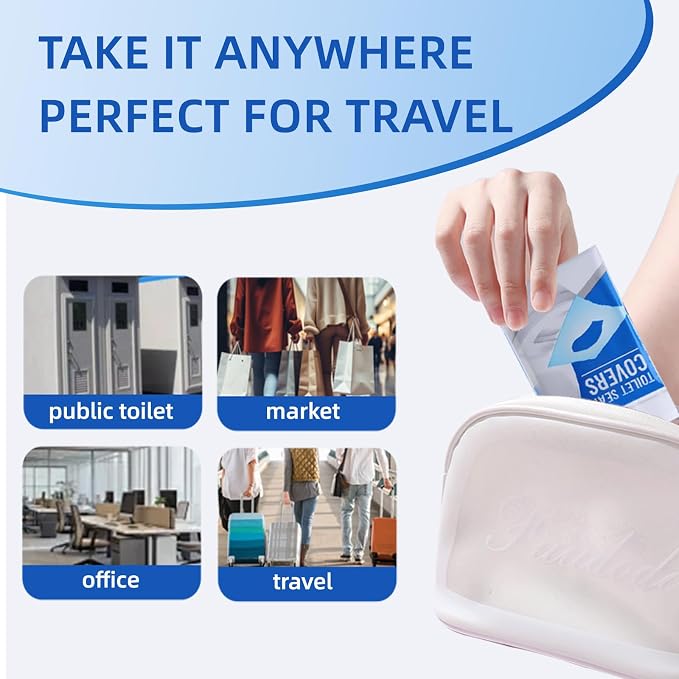 Flushable Toilet Seat Covers - 14x16.5" Individually Wrapped, 50 Count(5x10 Pack) | Disposable & Portable for Travel | For Airplane, Camping, Public Restrooms | Adult & Kids Potty Training