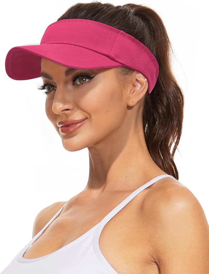 Zando 3.2" Structured Brim Visor Hats for Women, UPF 50+, Golf/Tennis | 3.2"Structured Brim Adds Sun Coverage, Steady View, Quick-dry Sweatband, Open-Top Ponytail Fit, Adjustable Fit & Lightweight