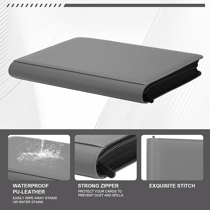 Toploader Binder,Trading Card Binder Storage Hold up 288 Cards 9-Pocket Top Loader Binder with Sleeves for 3"x4" Rigid Toploaders Hard Cases (9Dark Grey)