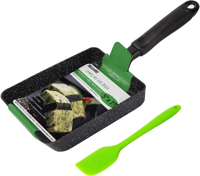 MyLifeUNIT Tamagoyaki Pan, Japanese Omelette Pan Nonstick with Silicone Spatula, Square Egg Pan 7 x 5 inches, Black