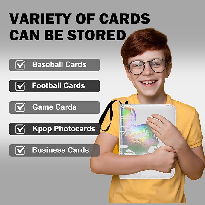 400 Pockets Football Card Binder, Portable Waterproof Storage Card Album with Removable Sleeves for Sports Football Cards 2025 2026 Collectors(laser silver hot stamping)