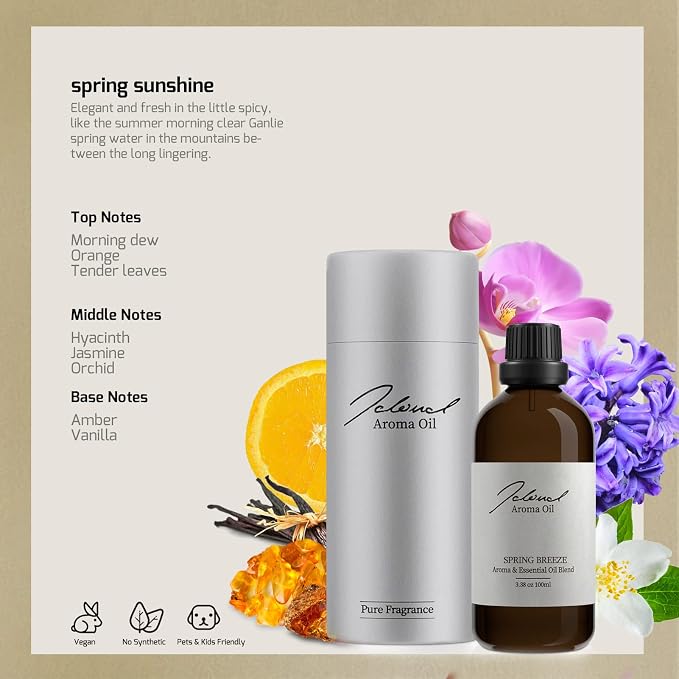 JCLOU Spring Breeze Hotel Diffuser Oil - Inspired By InterContinental Hotel Scent - Luxury Essential Oils for Diffusers for Home - Pure Aromatherapy Fragrance in Glass Bottle, 100mL