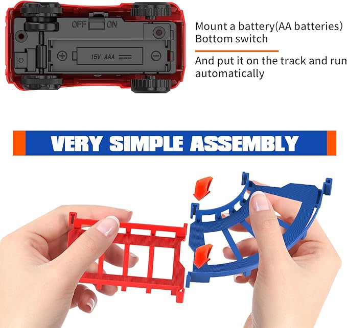 DIY Construction Race Track Set, 24 Pieces with Battery Powered Car,Bridge Building Track ，Assembly Track Builder Playset Gifts Toys for Boys Kids Age 6 7 8