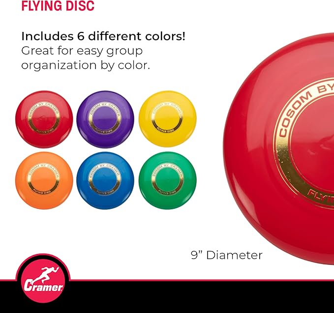 Cosom Flying Discs, Flying Sports Disc for Kids, Outdoor Activities for Kids, Party Games for Children, Easy Catching Disc, Accurate Throwing, 9" Diameter, 109 gram, Set of (6) Colors