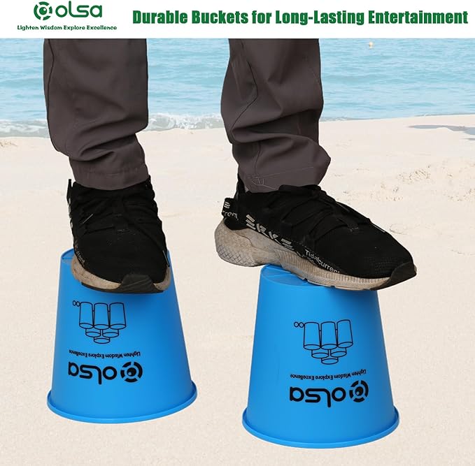 Olsa Giant Yard Pong Backyard Games, Outdoor Games for Kids Adults, Giant Family Lawn Game with 12 Buckets, Balls, Carrying Bag-Party Game for Beach Camping Outdoor Party(Blue)