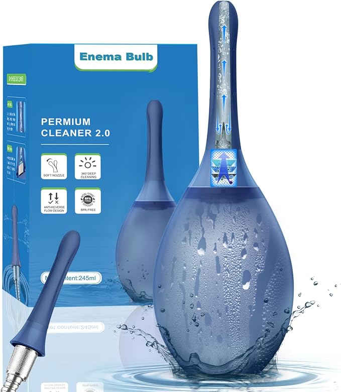 Enemas Anal Douches Anti Backflow- Douche Bulb for Men, Reusable Anal Wash System, Shower-Compatible Mens Douche,Dark Blue