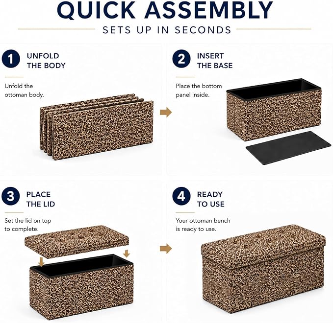 ALASDO 30 Inch Folding Storage Ottoman Bench with Hidden Storage, PU Leather Ottoman Foot Rest Stool, End of Bed Bench for Bedroom, Living Room, Entryway and Closet, Leopard Print