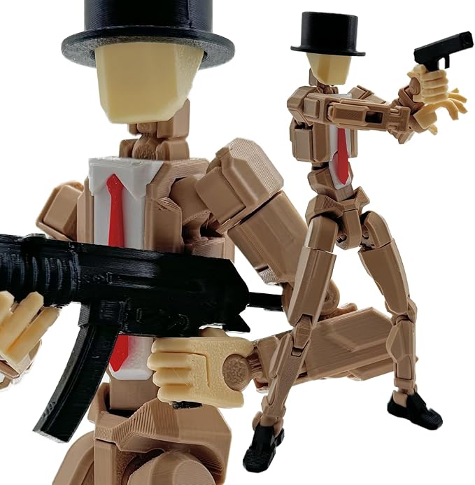 3D Printed 5.54-inch Multi-Jointed Action Figures Dummy13, Full Body Mechanical Movable Toy, Multiple Accessories, Hand Painted Figure, Desk Decoration, Creative Gifts (Gentleman Apricot)